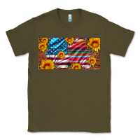 Army Green usa flag and serape with leopard and sunflowers license plate Classic Tee - Artiststas