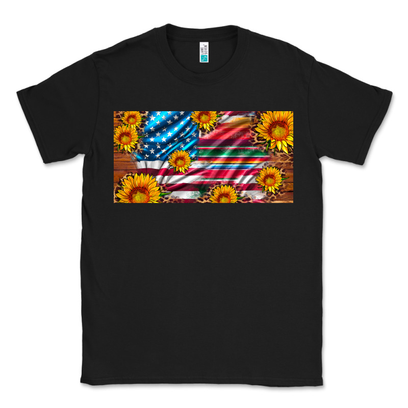 Usa Flag And Serape With Leopard And Sunflowers License Plate Classic Tee by Artiststas | Teevron