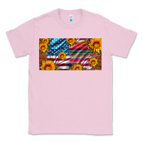 Bubblegum Pink usa flag and serape with leopard and sunflowers license plate Classic Tee - Artiststas