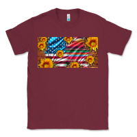Burgundy usa flag and serape with leopard and sunflowers license plate Classic Tee - Artiststas