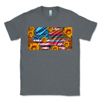 Charcoal Heather usa flag and serape with leopard and sunflowers license plate Classic Tee - Artiststas