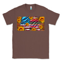 Chestnut usa flag and serape with leopard and sunflowers license plate Classic Tee - Artiststas