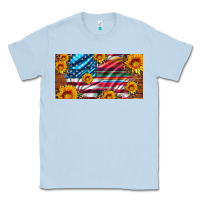 Dusty Blue usa flag and serape with leopard and sunflowers license plate Classic Tee - Artiststas