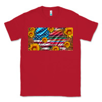 Red usa flag and serape with leopard and sunflowers license plate Classic Tee - Artiststas