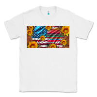 White usa flag and serape with leopard and sunflowers license plate Classic Tee - Artiststas
