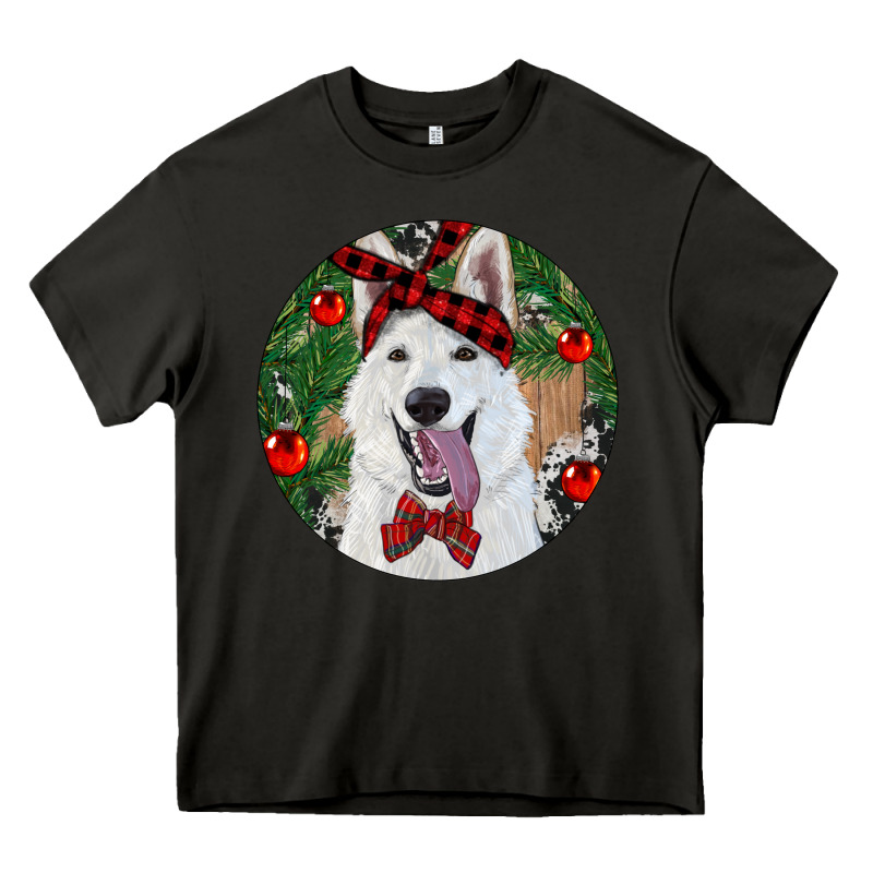 Christmas White Shepherd With Cowhide Heavy Core Tee by RanaPortraitStore | Teevron
