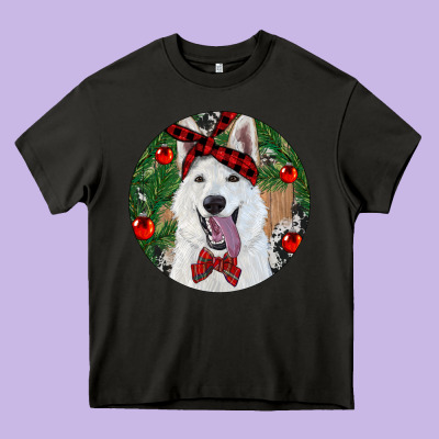Heavy Core Tee Christmas White Shepherd With Cowhide