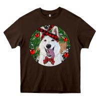 Chocolate Brown Christmas White Shepherd With Cowhide Heavy Core Tee - RanaPortraitStore
