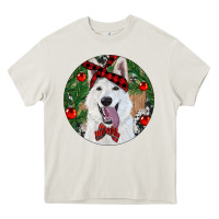 Cream Christmas White Shepherd With Cowhide Heavy Core Tee - RanaPortraitStore