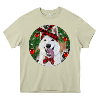 Mossy Christmas White Shepherd With Cowhide Heavy Core Tee - RanaPortraitStore