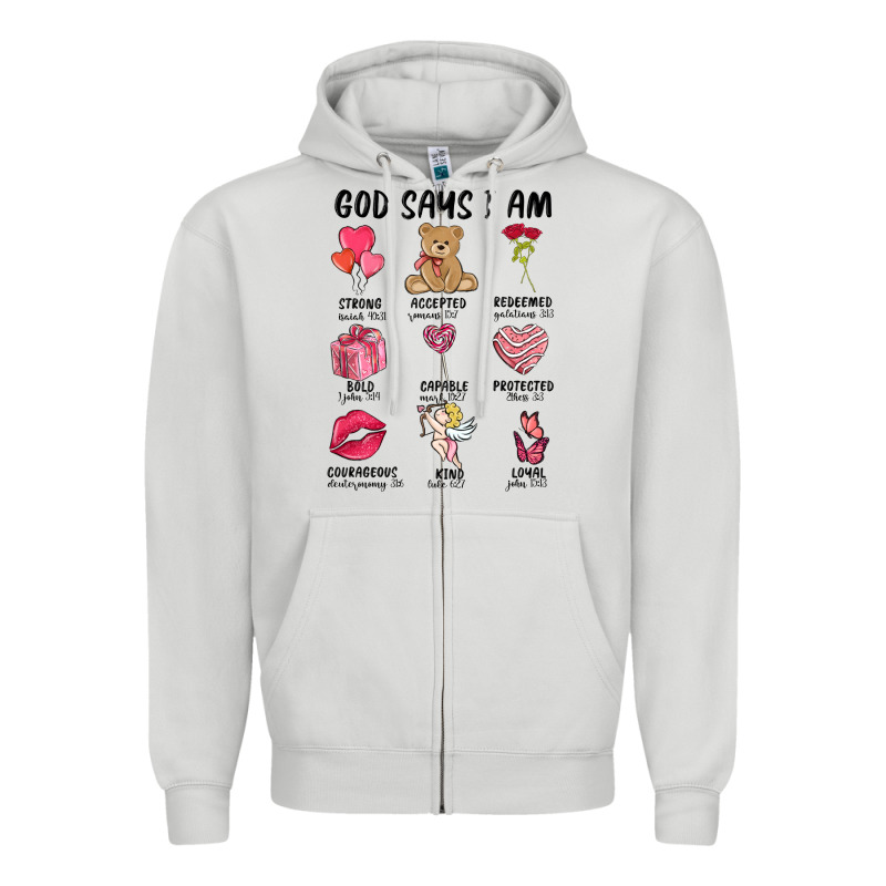 God Says I Am Valentine's Day Zipper Hoodie by MaliasSmallBusiness | Teevron