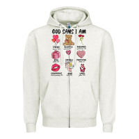 Oatmeal Heather god says i am valentine's day Zipper Hoodie - MaliasSmallBusiness