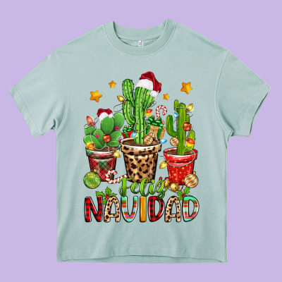 Christmas Cactus Feliz Navidad Heavy Core Tee Designed By Zillion Design Studio