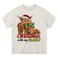 Cream Cow and Calves Christmas with My Family Heavy Core Tee - RanaPortraitStore