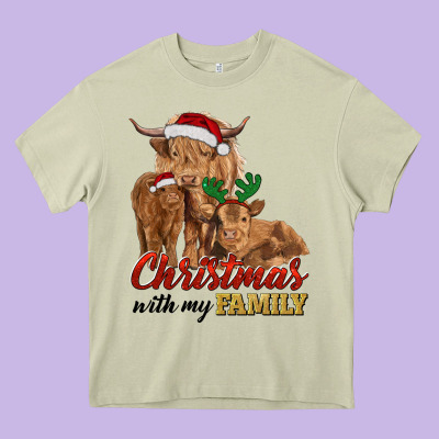 Heavy Core Tee Cow and Calves Christmas with My Family