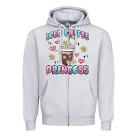 Heather Grey iced coffee princess Zipper Hoodie - MaliasSmallBusiness