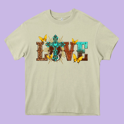 Love With Cross Heavy Core Tee Designed By Texasbilliewilder