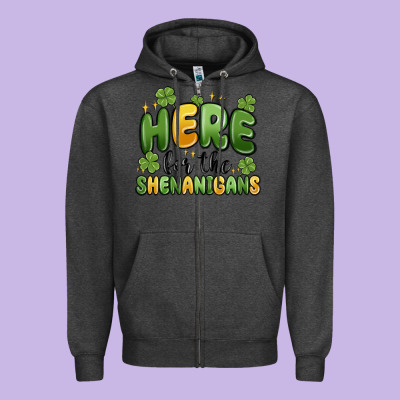 Here For The Shenanigans Zipper Hoodie Designed By Maliassmallbusiness