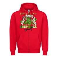 Red rolling up some shamrock spirit Zipper Hoodie - MaliasSmallBusiness