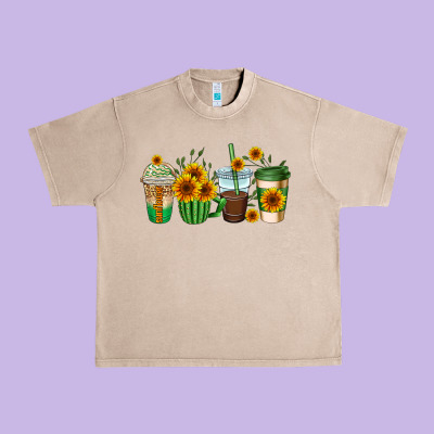 Sunflowers Coffee Cups Urban Heavy Tee Designed By Adodesignshop