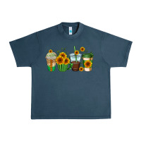 Midnight Navy sunflowers coffee cups Urban Heavy Tee - AdoDesignShop