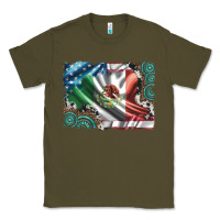 Army Green usa and mexico flag with leopard cowhide and gemstone background Classic Tee - Artiststas