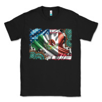 Black usa and mexico flag with leopard cowhide and gemstone background Classic Tee - Artiststas