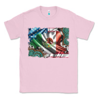 Bubblegum Pink usa and mexico flag with leopard cowhide and gemstone background Classic Tee - Artiststas