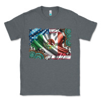 Charcoal Heather usa and mexico flag with leopard cowhide and gemstone background Classic Tee - Artiststas