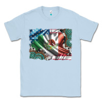 Dusty Blue usa and mexico flag with leopard cowhide and gemstone background Classic Tee - Artiststas