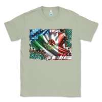Matcha usa and mexico flag with leopard cowhide and gemstone background Classic Tee - Artiststas