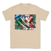 Mushroom usa and mexico flag with leopard cowhide and gemstone background Classic Tee - Artiststas