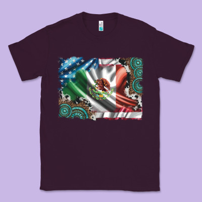 Usa And Mexico Flag With Leopard Cowhide And Gemstone Background Classic Tee Designed By Artiststas