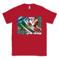 Red usa and mexico flag with leopard cowhide and gemstone background Classic Tee - Artiststas