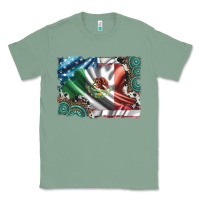 Sage usa and mexico flag with leopard cowhide and gemstone background Classic Tee - Artiststas