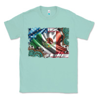 Seafoam usa and mexico flag with leopard cowhide and gemstone background Classic Tee - Artiststas