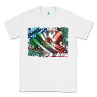 White usa and mexico flag with leopard cowhide and gemstone background Classic Tee - Artiststas