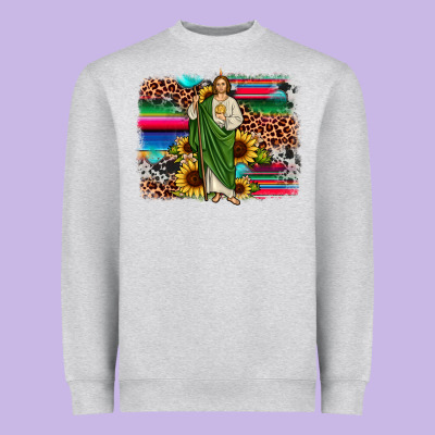 San Judas Leopard Cowhide Sunflower Background Heavyweight Sweatshirt Designed By Jahusdesignshop