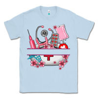 Dusty Blue custom name nurse hat and elements Classic Tee - AdoDesignShop