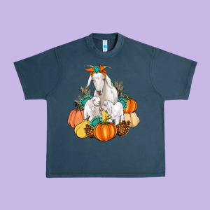 Goat Family Fall Pumpkins Gemstone Urban Heavy Tee Designed By Artiststas