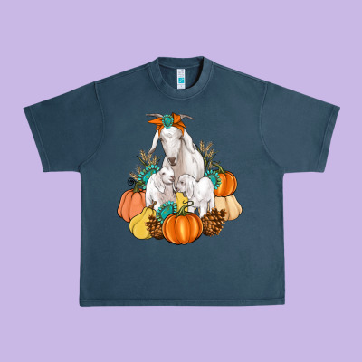 Goat Family Fall Pumpkins Gemstone Urban Heavy Tee Designed By Artiststas