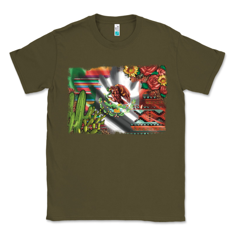 Mexico Flag Sunflowers Roses And Cactus With Serape Aztec And Leopard Classic Tee by Artiststas | Teevron