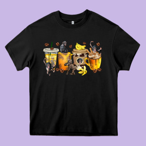 Monkey Coffee Cups Heavy Core Tee Designed By Texasbilliewilder