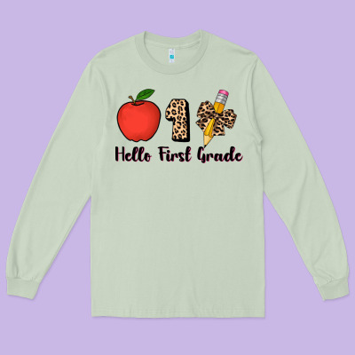 Hello First Grade Leopard 3200x2400 Long Sleeve Tee Designed By Adodesignshop