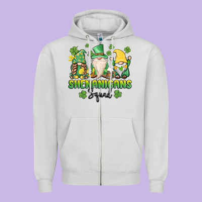 Shenanigans Squad Gnomes St. Patricks Day Zipper Hoodie Designed By Maliassmallbusiness