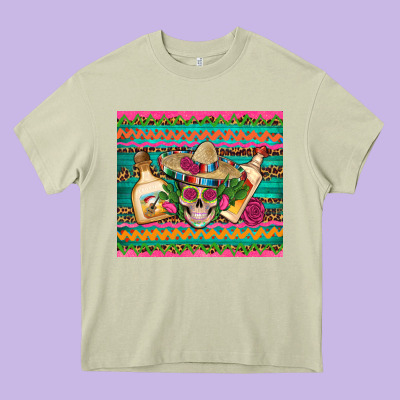 Mexican Tequila Skull Roses Cactus Sombrero Heavy Core Tee Designed By Artiststas