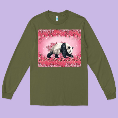 Panda With Sakura Blooms Long Sleeve Tee Designed By Lillyallendesigns