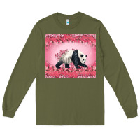 Army Green Panda With Sakura Blooms Long Sleeve Tee - LillyAllenDesigns