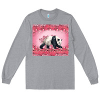 Heather Grey Panda With Sakura Blooms Long Sleeve Tee - LillyAllenDesigns