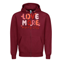 Burgundy love more worry less Zipper Hoodie - MaliasSmallBusiness